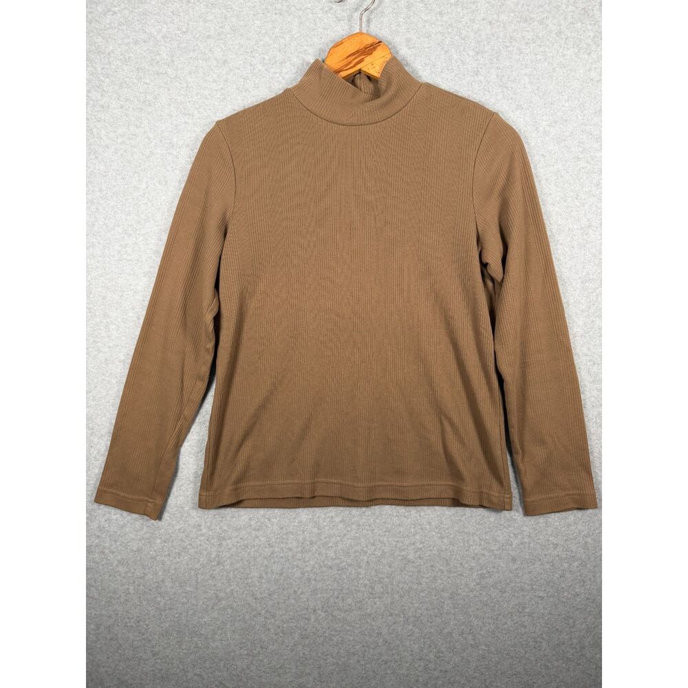 Vintage Crazy Horse Liz Claiborne Brown Ribbed Turtleneck Top Medium 3810